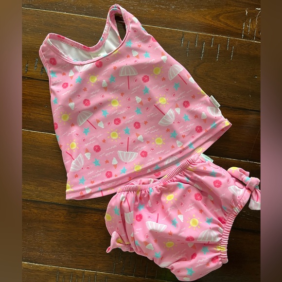 Green Sprouts Pink Swim Diaper and matching tank w/bow detail - Picture 4 of 4